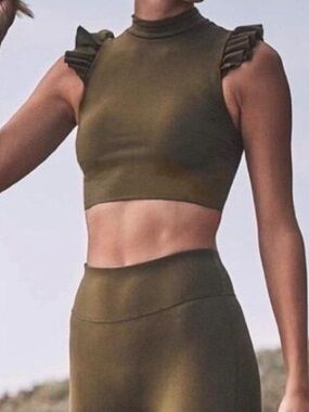 Devon Windsor Olive Active Set - Crop Top & Leggings Small